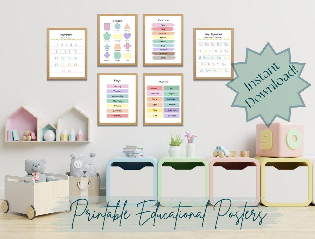 Rainbow Classroom Posters, Set of 6 Educational Prints (digital ...