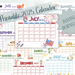 2025 Printable Calendar for Kids, Children&#39;s Calendars, Homeschool Calendar, Classroom Decor, Instant Download, Kids Printable, Daycare