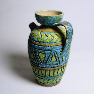 Mid-Century Geometric Carved Pottery Ewer Italy