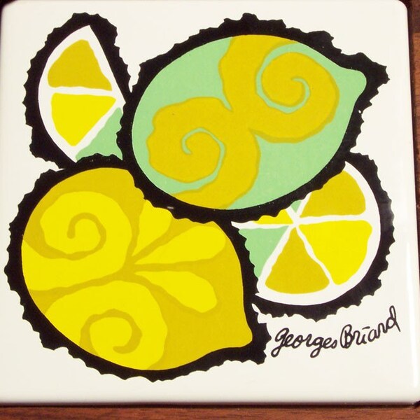 Vintage Georges Briard Large Cheese Board with Mod Lemon Lime Tile