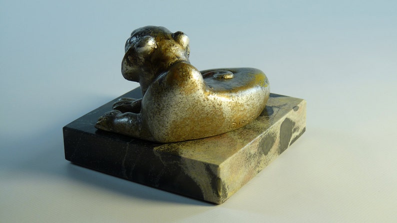 Mid-Century Art Sculpture Lounging Lion 1960's Signed by AMP image 3