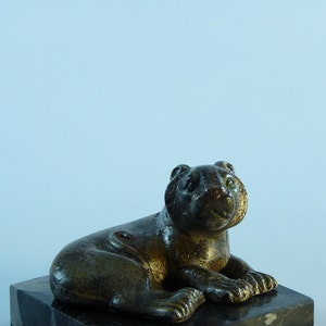 Mid-Century Art Sculpture Lounging Lion 1960's Signed by AMP image 5