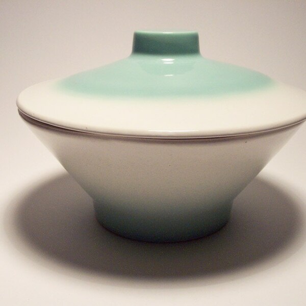 Mid-Century Modern Pfaltzgraff Crock Casserole Mint Green and White 1950's