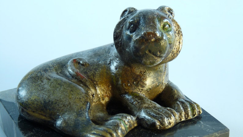 Mid-Century Art Sculpture Lounging Lion 1960's Signed by AMP image 2