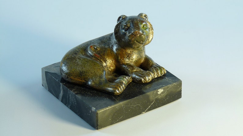 Mid-Century Art Sculpture Lounging Lion 1960's Signed by AMP image 1
