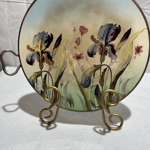 Cake/pastry plate ceramic dish with silver-colored rim-vintage. Flower decor