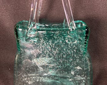Turquoise blue/green purse glass vase | art glass |