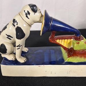 RCA nipper dog with Phonograph Listening to Master&#39;s Voice | HMV | Vintage | Ceramic |