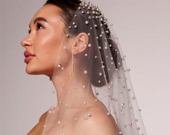 Wedding Cathedral Veil.Introducing our breathtaking veil with crystals and pearls along its entire length