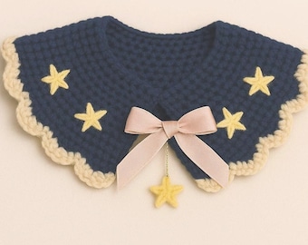 Patrón de crochet para cuello cósmico (PDF): cuello estilo tapete con diseño de hadas vintage, vieiras estrelladas, estilo bohemio costero.