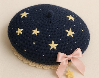 Patrón de boina de crochet Spacey Coquette: gorro celestial kawaii (patrón PDF)