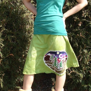 Mountain Moon Forest Batik Skirt CUSTOM MADE in Avocado Green image 4