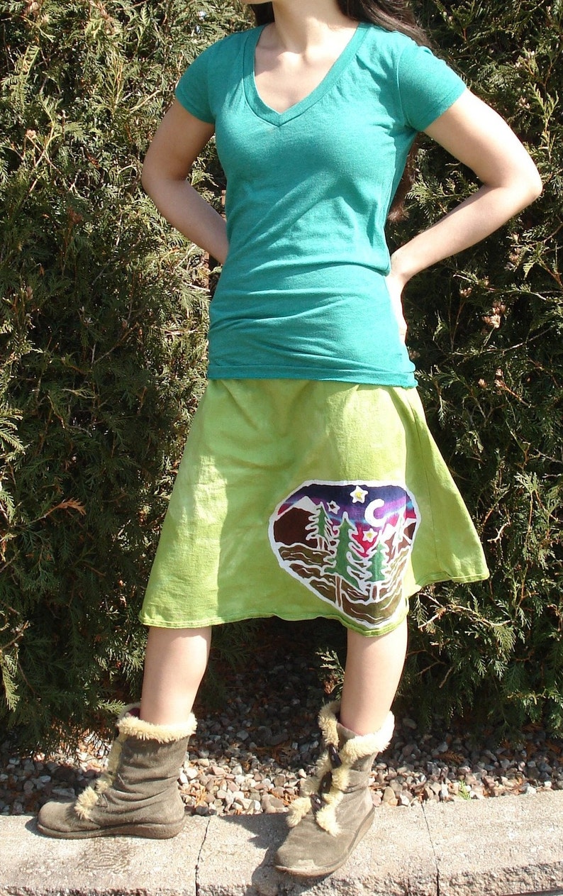 Mountain Moon Forest Batik Skirt CUSTOM MADE in Avocado Green image 4