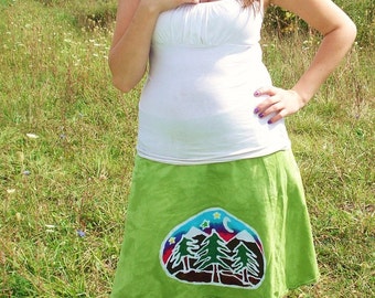 Mountain Moon Forest Batik Skirt CUSTOM MADE in Avocado Green