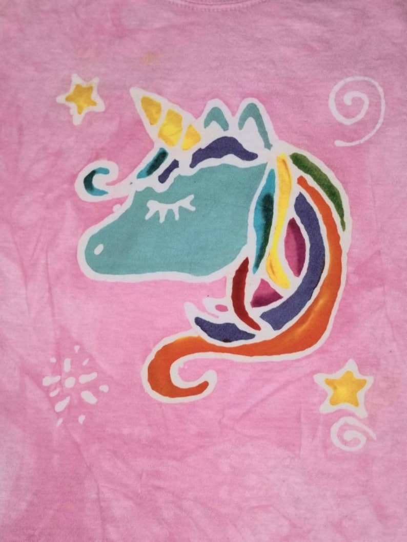 Cosmic Rainbow Unicorn batik tee shirt kids batik shirt image 1