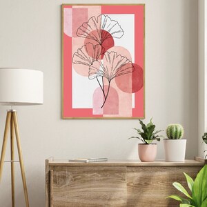 Abstract Flower Print, Abstract Floral Wall Art, Modern Pink and Red Prints, Retro Flower Market Print, Colorful Poster, Line Art, Block Art