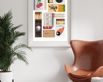 Vintage Matchbox Art Print, Trendy Bar Cart Decor (Digital Download)