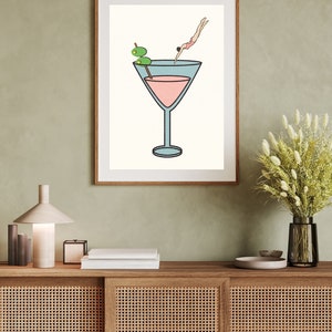 Martini Wall Art, Trendy Wall Art, Minimalist Poster, Fun trendy posters, Martini posters, Home Decor, Bar Cart wall art, Pink Wall Art