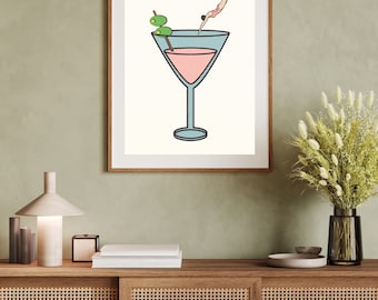 Pink Martini Wall Art Print, Trendy Bar Cart Decor (Digital Download)