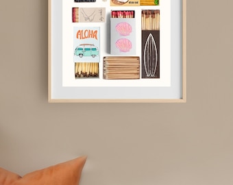 Vintage Matchbox Art Print, Retro Bar Cart Decor (Digital Download)