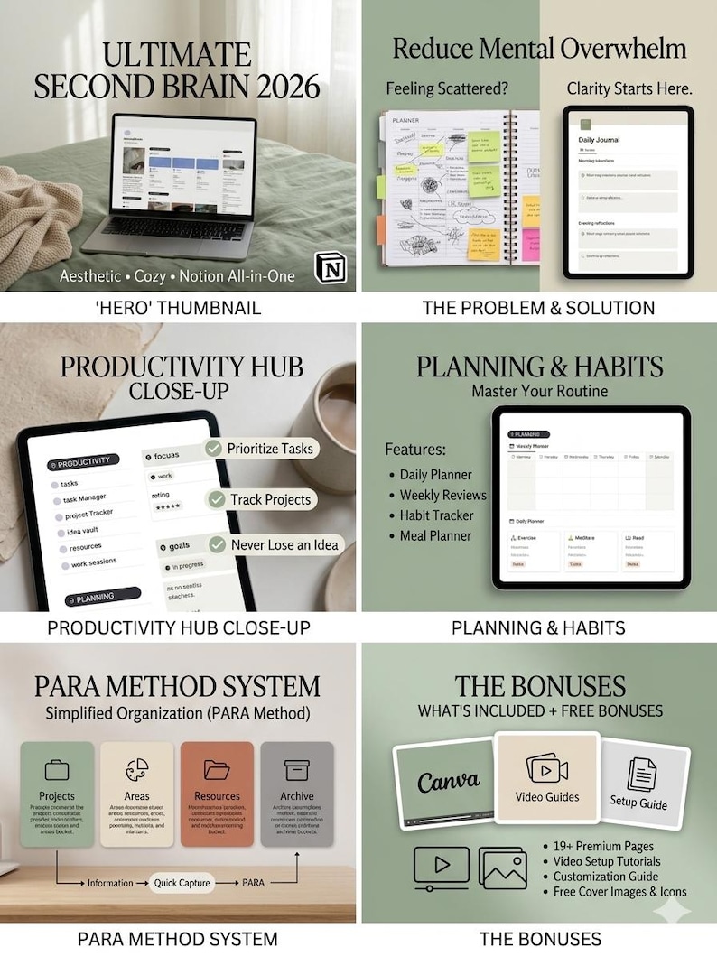 Notion Template Second Brain 2026 Aesthetic Life Planner All-in-one ...