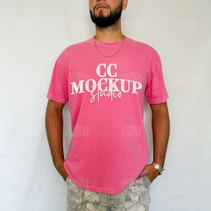 Crunchberry Comfort Colors 1717 T-Shirt Mockup | Pink Shirt Mockup C1717 | Lifestyle Model Tee for POD Sellers | Pink Comfort Colors Mockup