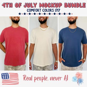 Comfort Colors 1717 Mockup Bundle, Crimson Ivory Midnight Bundle, 4th of July Patriotic Shirt Mockup, Red White Blue Tee Mockup Set Of Three
