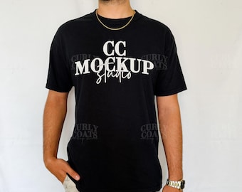Comfort Colors 1717 Black T-Shirt Mockup, Real Male Model, CC1717 Black Shirt Photo, Lifestyle Tee Mockup, Comfort Colors Mens Black Tee