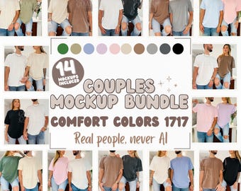Comfort Colors C1717 Couple Mockup Bundle, Neutral Shirt Mockup Bundle, Matching Shirt Mockup, Couple Tshirt Bundle, Real Model Mockup Pack
