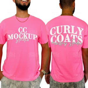 Neon Pink Comfort Colors C1717 T-Shirt Mockup | Front Back Pink Tee Mock-Up | Real Male Model Mockup for CC1717 Neon Pink Oversized Shirt