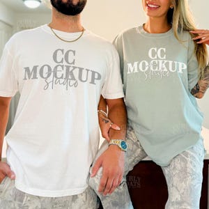 Bay Comfort Colors 1717 Mockup| Comfort Colors Mockup| Trendy Mockup| Oversized Mockup | Couple Mockup C1717 Bay And White 2 Shirt Mockup