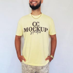 Mens Mockup Comfort Colors Banana Tee | CC1717 Yellow Shirt Mockup | Oversized Real Model Tee | Unisex 1717 Mockup Lifestyle JPG