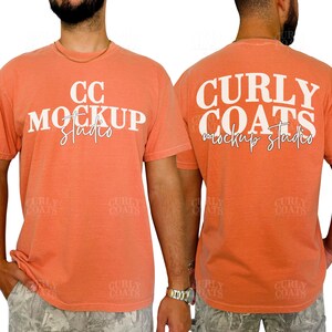 Comfort Colors 1717 Terracotta Tee Front Back Mock-up | CC1717 Orange Peach Shirt | Real Male Model Lifestyle Mockup | Fall Color Orange Tee