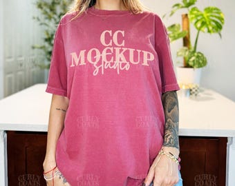 Brick Comfort Colors 1717 Shirt Mockup | CC1717 Red Shirt Front View Mockup | Lifestyle Model Brick Red Tee Comfort Colors 1717 Tee Mockup