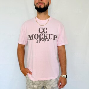 Blossom Comfort Colors Mockup, CC1717 Pink Shirt Mock Up, Real Model T-Shirt Photo, Oversized Lifestyle Tee for POD, Boho Cozy Aesthetic