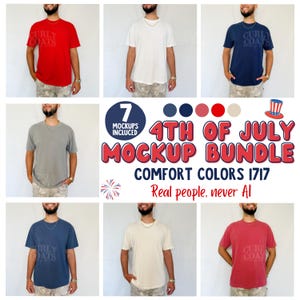 Comfort Colors C1717 4th of July Mockup Bundle | Red White Blue Patriotic Tee Mockups | Independence Day Shirt Pack with Male Model