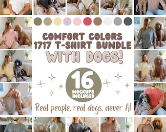 Dog Mockup Bundle, Comfort Colors C1717 T-Shirt Mockup with Dogs, Pet Mockups, Doodle Shirt Mockup, Dog Mom Tee Bundle, Boho Style Tee Mock