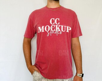 Comfort Colors 17170 Crimson T-Shirt Mockup, CC1717 Crimson Male Mockup, Trendy Red Oversized Shirt Mockup, Brick or Chili Color Vibes