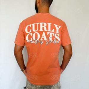 Terracotta Comfort Colors Back Mockup | 1717 Orange Shirt Back View | Real Male Model Tee | Fall Aesthetic Oversized Orange Shirt Mock-up
