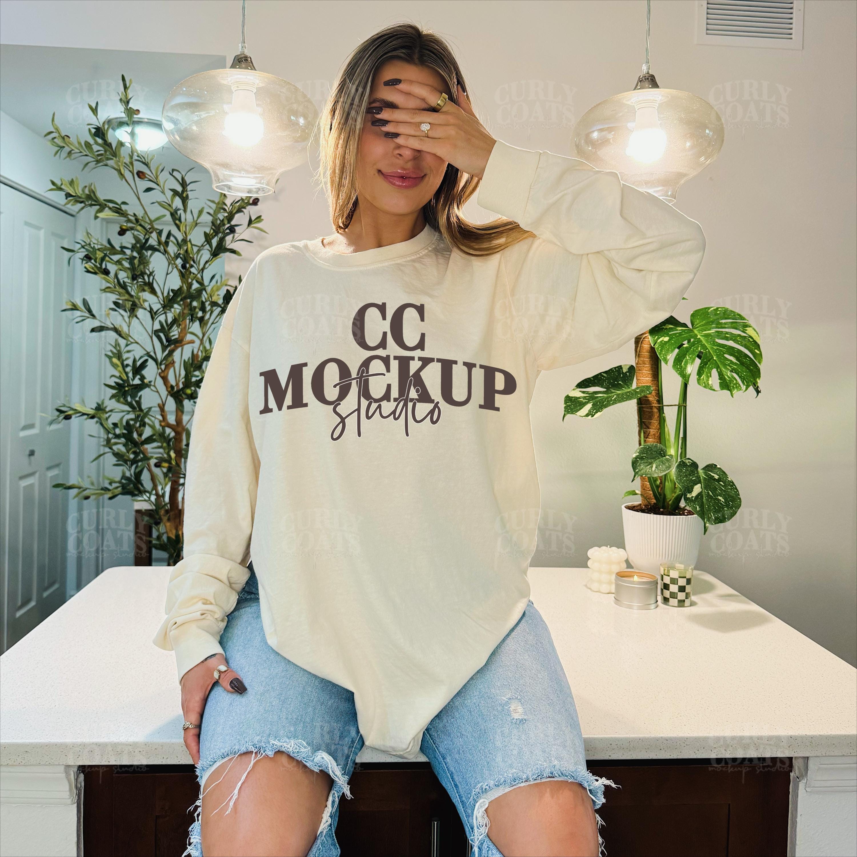 Ivory CC6014 Shirt Mockup | Comfort Colors Long Sleeve Ivory Shirt