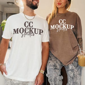 Couple Shirt Mockup Espresso and White, Comfort Colors 1717 Real Model Duo, Oversized CC1717 Matching Tee Mock Up for Etsy & Canva