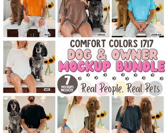 Comfort Colors Mockup Bundle with Dogs | 1717 Dog Shirt Mockups | CC1717 Pet & Owner T-Shirt Mockup Pack | Poodle Doodle Dog Tee Bundle
