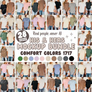 Comfort Colors C1717 Mockup Bundle, Matching Tee Mockup, His and Hers Mockup Bundle, Couple T-Shirt Mockup, Real Model Lifestyle