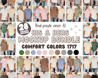 Comfort Colors C1717 Mockup Bundle, Matching Tee Mockup, His and Hers Mockup Bundle, Couple T-Shirt Mockup, Real Model Lifestyle