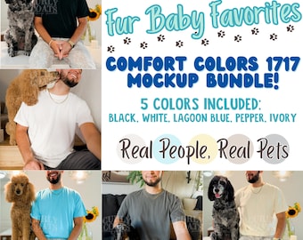 Comfort Colors Mockup Bundle with Dogs | 1717 Dog Shirt Mockups | CC1717 Pet & Owner T-Shirt Pack | Dog Dad Male Model Tee Bundle With Dogs