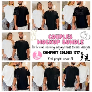 Bridal Wedding Engagement Couple Mockup Bundle, Comfort Colors 1717 Black & White Shirt Mockups, CC1717 Bride Groom Real Model Tee Mockups