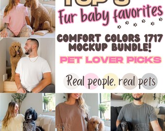 Real People Mockup Bundle With Dogs, Pet Clothing Digital Mockup, Comfort Colors 1717 TShirt Mockup Pack, Trendy CC1717 Male Mockup With Dog