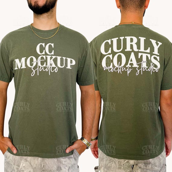 Front and Back Comfort Colors 1717 Hemp | Two Shirt Mockup