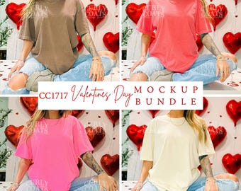 Comfort Colors 1717 Valentines Day Mockup Bundle | CC1717 Tee Mockup Pack | Neon Pink Watermelon Ivory Espresso Comfort Colors Shirt Mockup