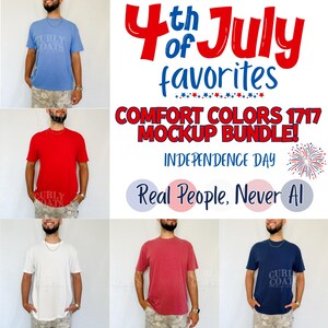 Comfort Colors 1717 Mockup Bundle, Crimson Red Flo Blue China Blue White C1717 July Fourth Mockup Bundle, Independence Day Patriotic Mockup